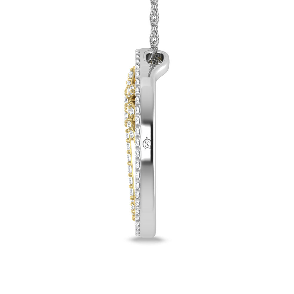 14K Two Tone Diamond 1/2 Ct.Tw. Plam Tree Pendant