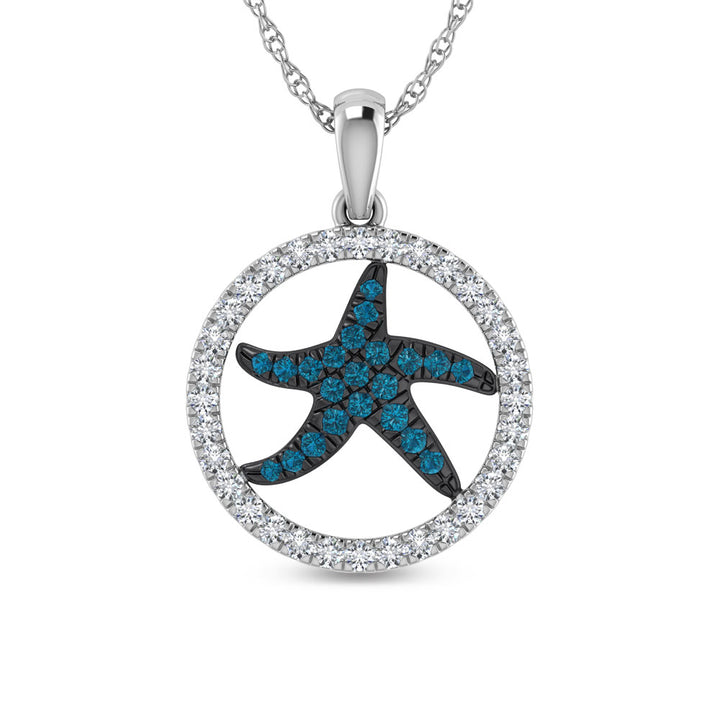 14K White Gold Diamond 1/2 Ct.Tw. And Blue Sapphire Starfish Pendant