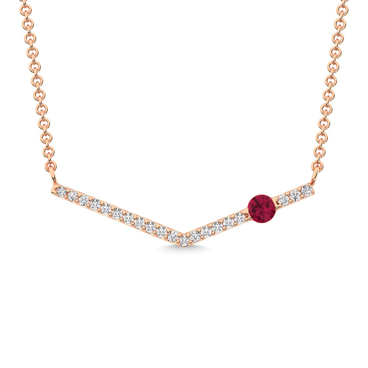 14K Rose Gold Diamond 1/5 Ct.Tw. And Ruby Necklace
