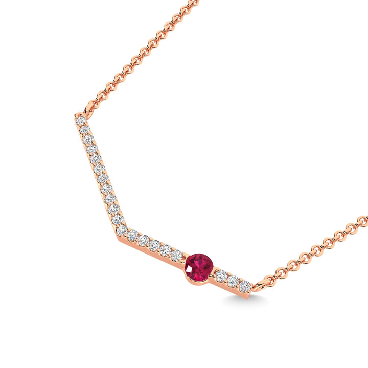 14K Rose Gold Diamond 1/5 Ct.Tw. And Ruby Necklace