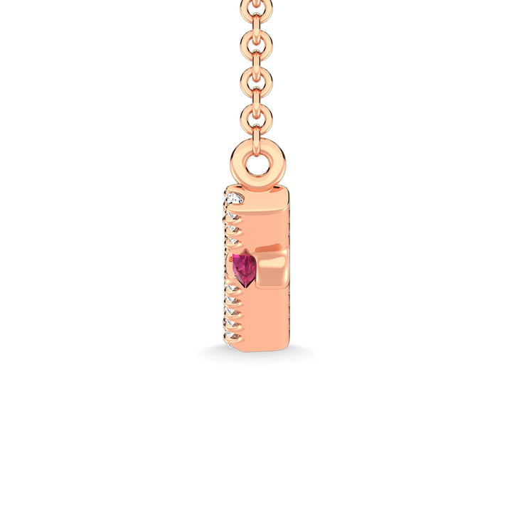 14K Rose Gold Diamond 1/5 Ct.Tw. And Ruby Necklace