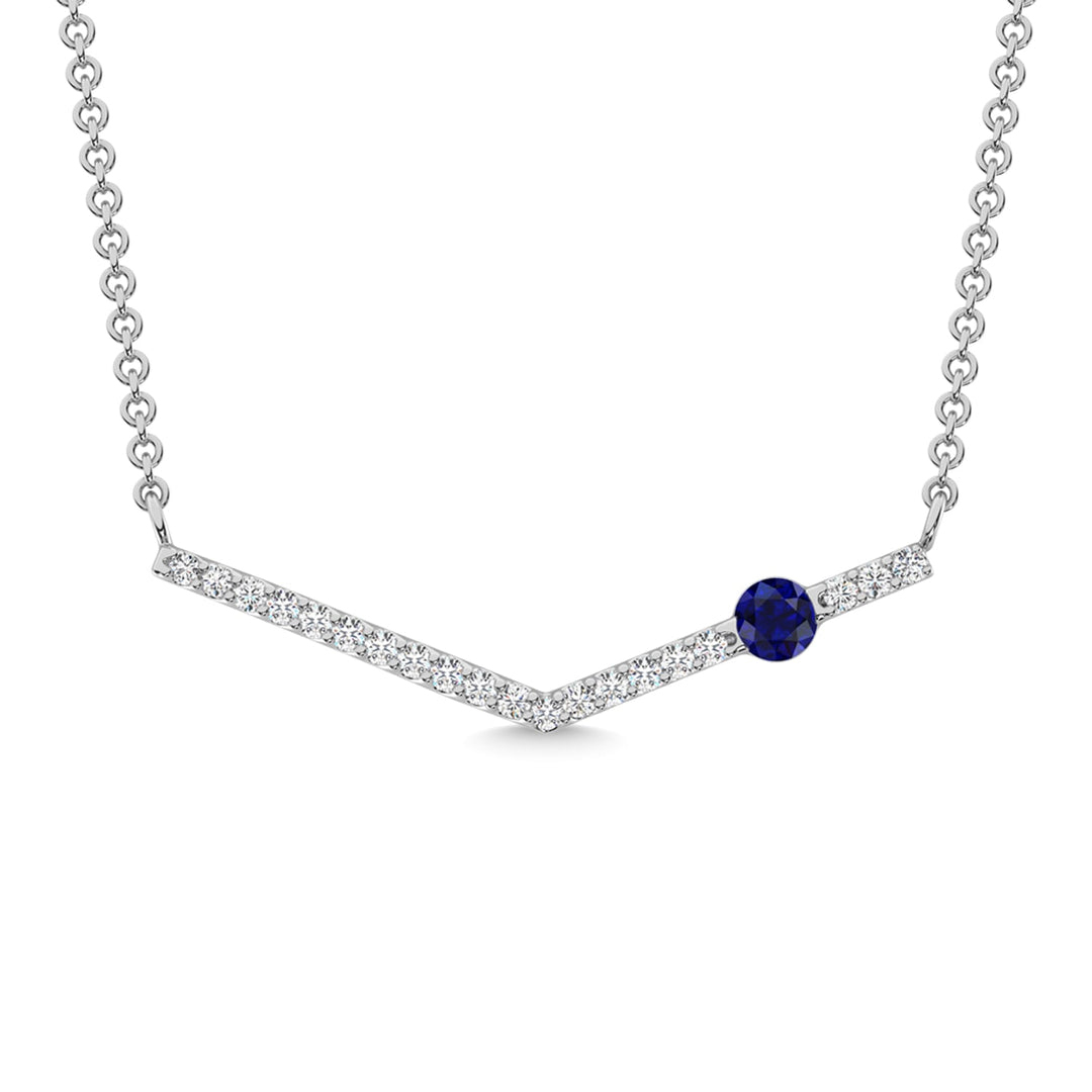 14K White Gold Diamond 1/6 Ct.Tw. And Blue Sapphire Necklace