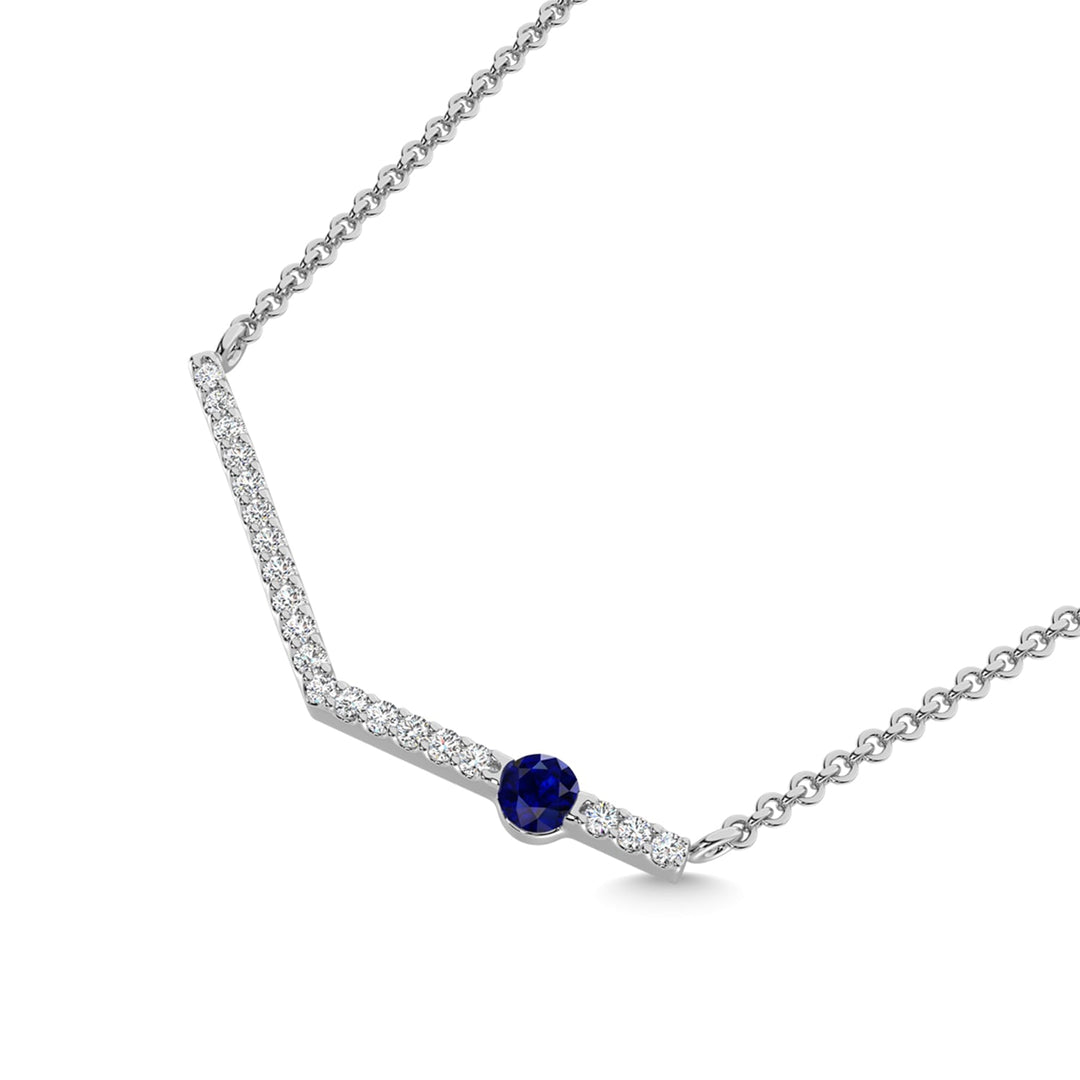 14K White Gold Diamond 1/6 Ct.Tw. And Blue Sapphire Necklace