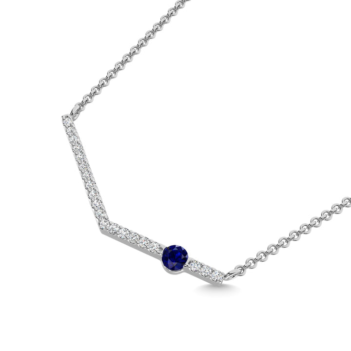 14K White Gold Diamond 1/6 Ct.Tw. And Blue Sapphire Necklace