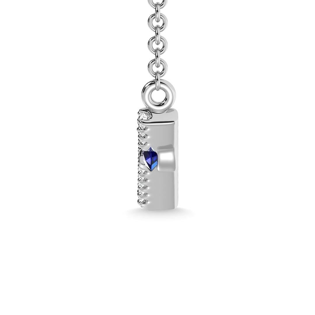 14K White Gold Diamond 1/6 Ct.Tw. And Blue Sapphire Necklace