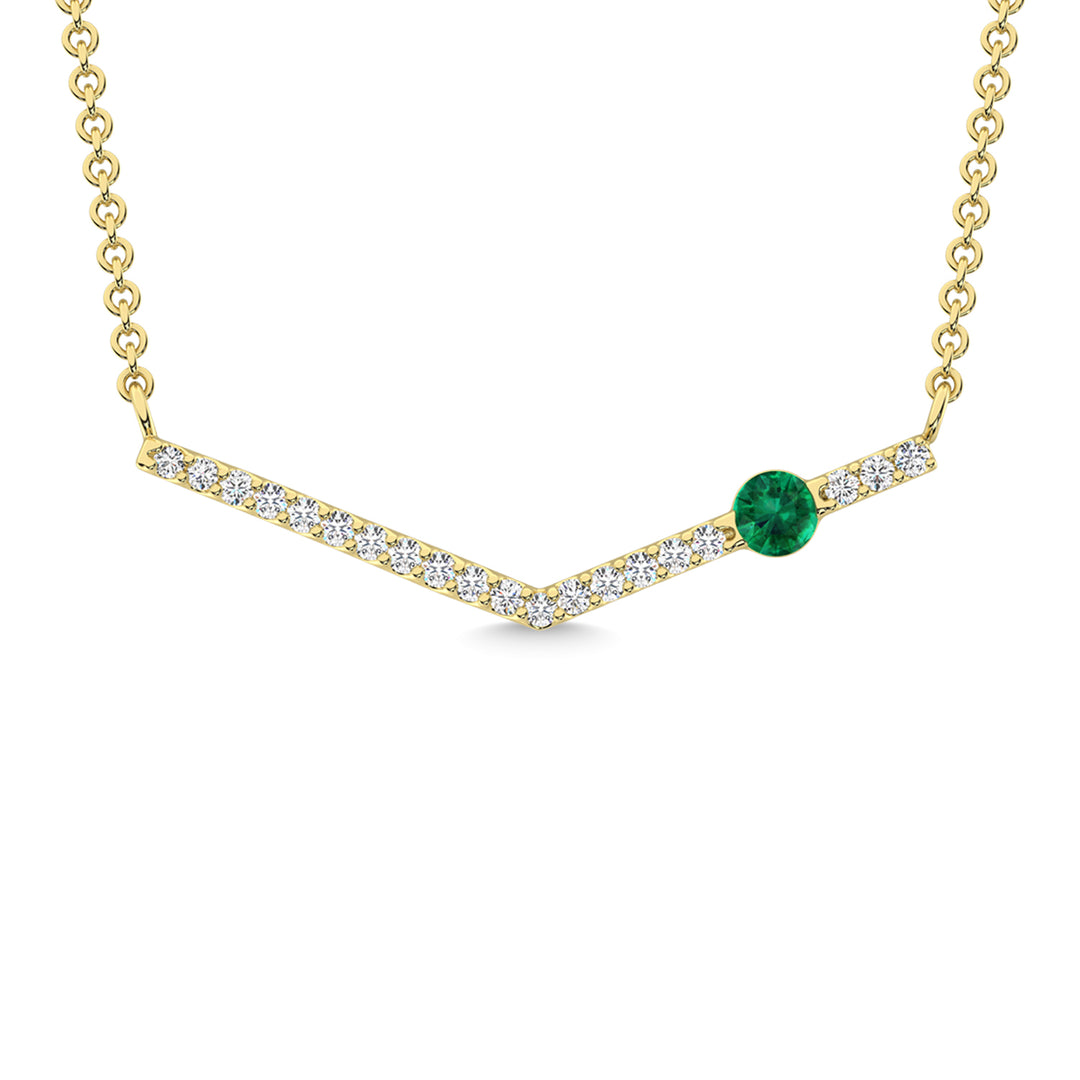 14K Yellow Gold Diamond 1/5 Ct.Tw. And Emerald Necklace