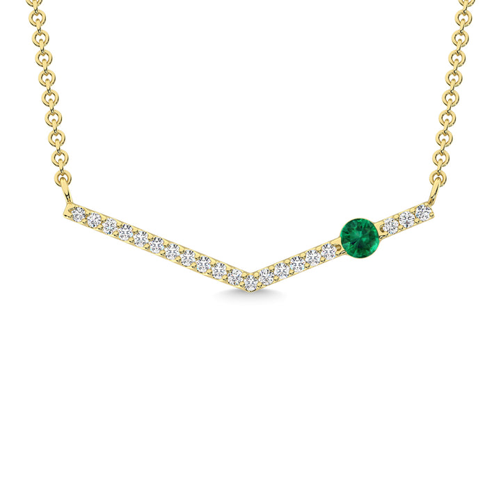 14K Yellow Gold Diamond 1/5 Ct.Tw. And Emerald Necklace