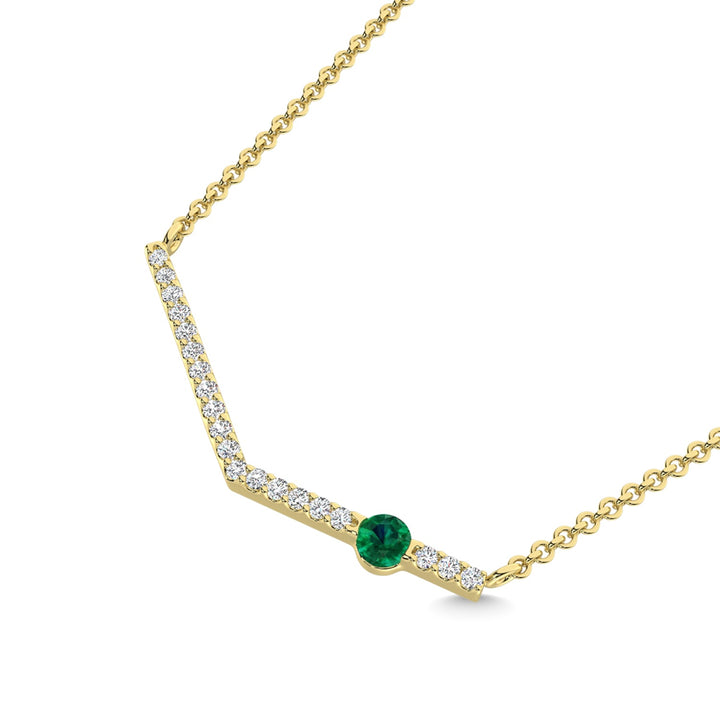 14K Yellow Gold Diamond 1/5 Ct.Tw. And Emerald Necklace