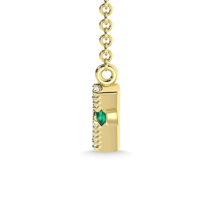 14K Yellow Gold Diamond 1/5 Ct.Tw. And Emerald Necklace