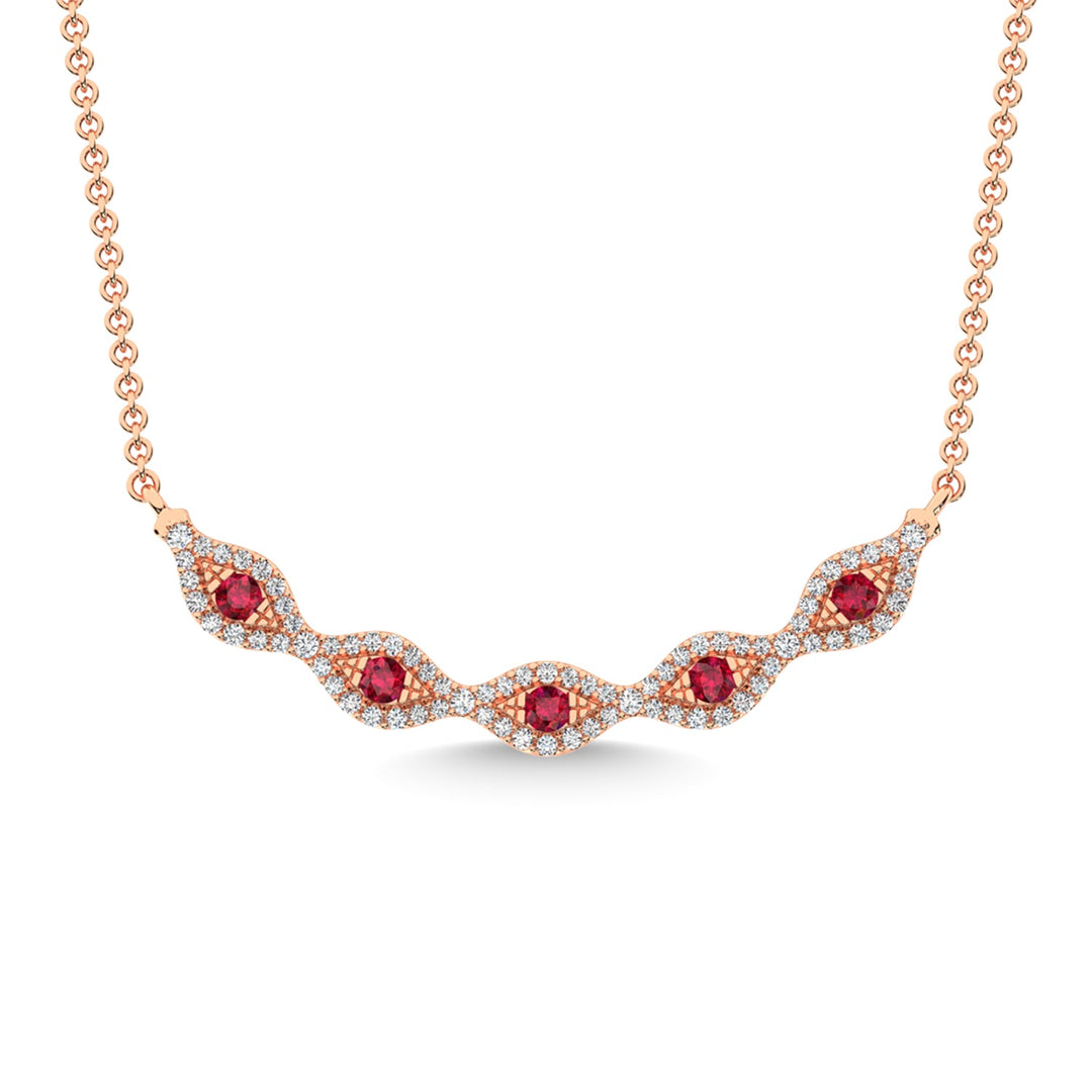 14K Rose Gold Diamond 3/8 Ct.Tw. And Ruby Necklace