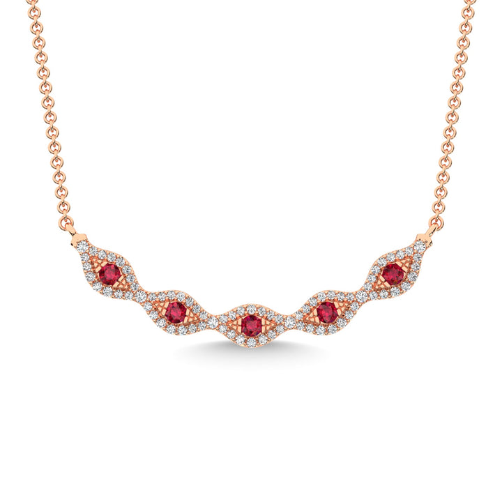 14K Rose Gold Diamond 3/8 Ct.Tw. And Ruby Necklace