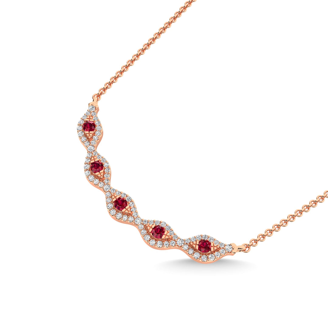 14K Rose Gold Diamond 3/8 Ct.Tw. And Ruby Necklace