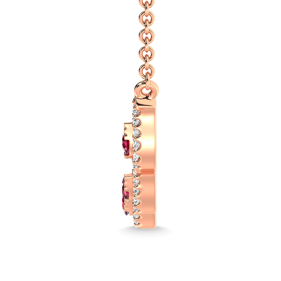 14K Rose Gold Diamond 3/8 Ct.Tw. And Ruby Necklace