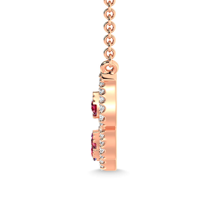 14K Rose Gold Diamond 3/8 Ct.Tw. And Ruby Necklace