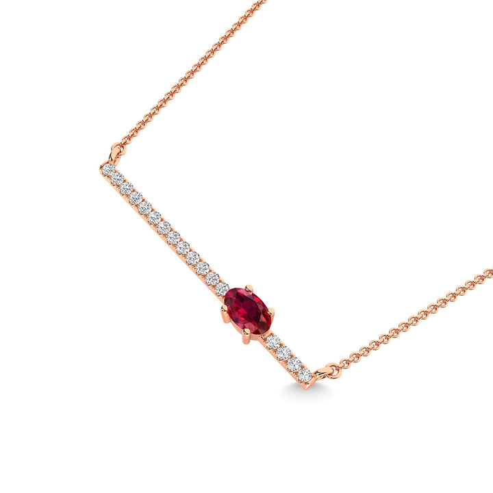 14K Rose Gold Diamond 1/2 Ct.Tw. And Ruby Necklace