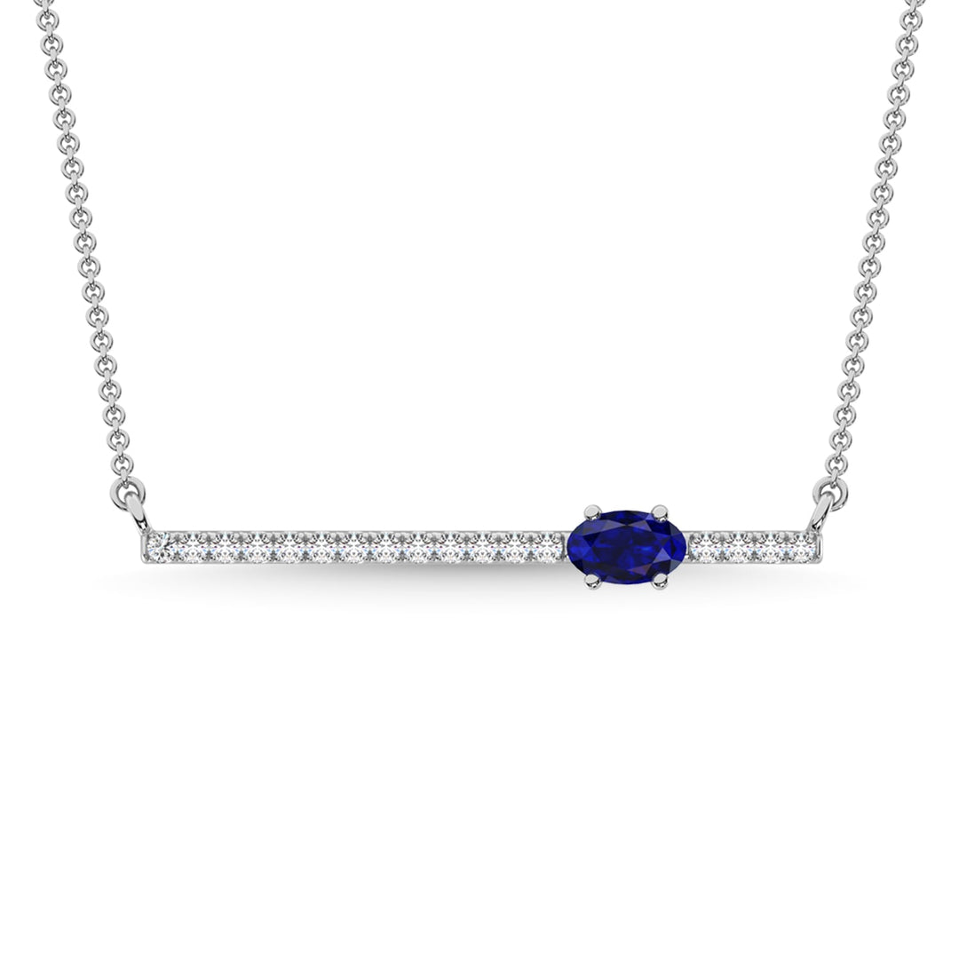 14K White Gold Diamond 1/2 Ct.Tw. And Blue Sapphire Necklace