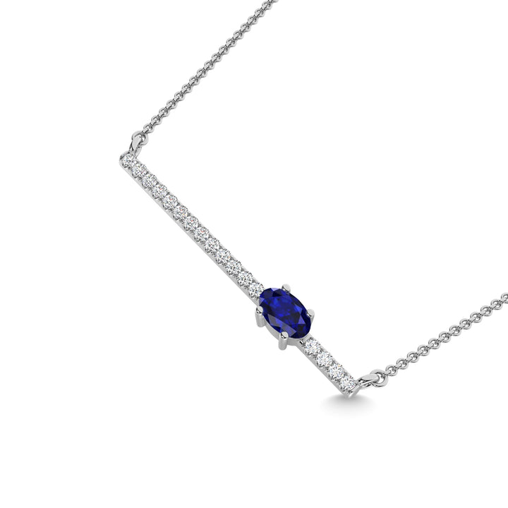 14K White Gold Diamond 1/2 Ct.Tw. And Blue Sapphire Necklace