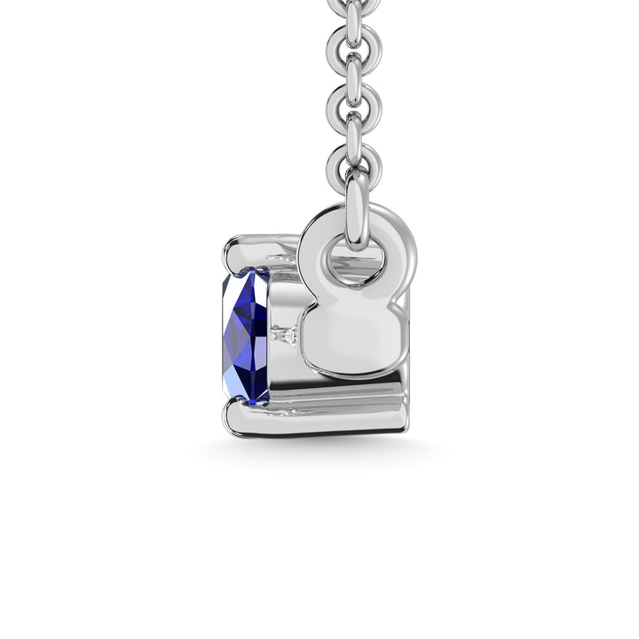 14K White Gold Diamond 1/2 Ct.Tw. And Blue Sapphire Necklace