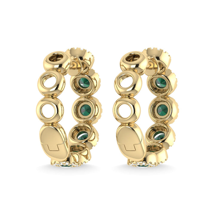 14K Yellow Gold Emerald and Diamond 1 1/8 Ct.Tw. Fashion Earrings