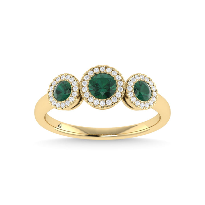 14K Yellow Gold Emerald and Diamond 5/8 Ct.Tw. Fashion Ring