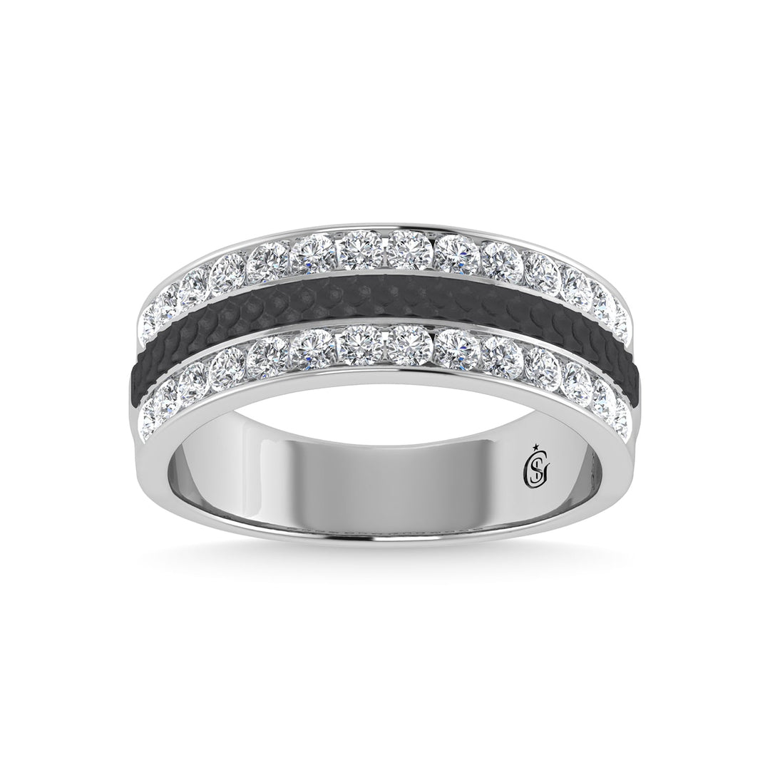 14K White Gold Diamond 1 Ct.Tw. With Black Rhodium Facet Mens Machine Band