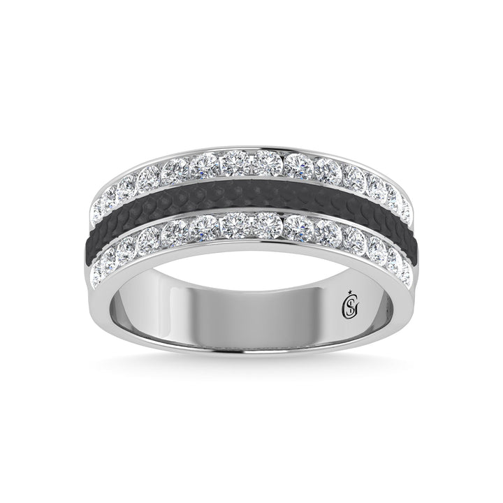 14K White Gold Diamond 1 Ct.Tw. With Black Rhodium Facet Mens Machine Band