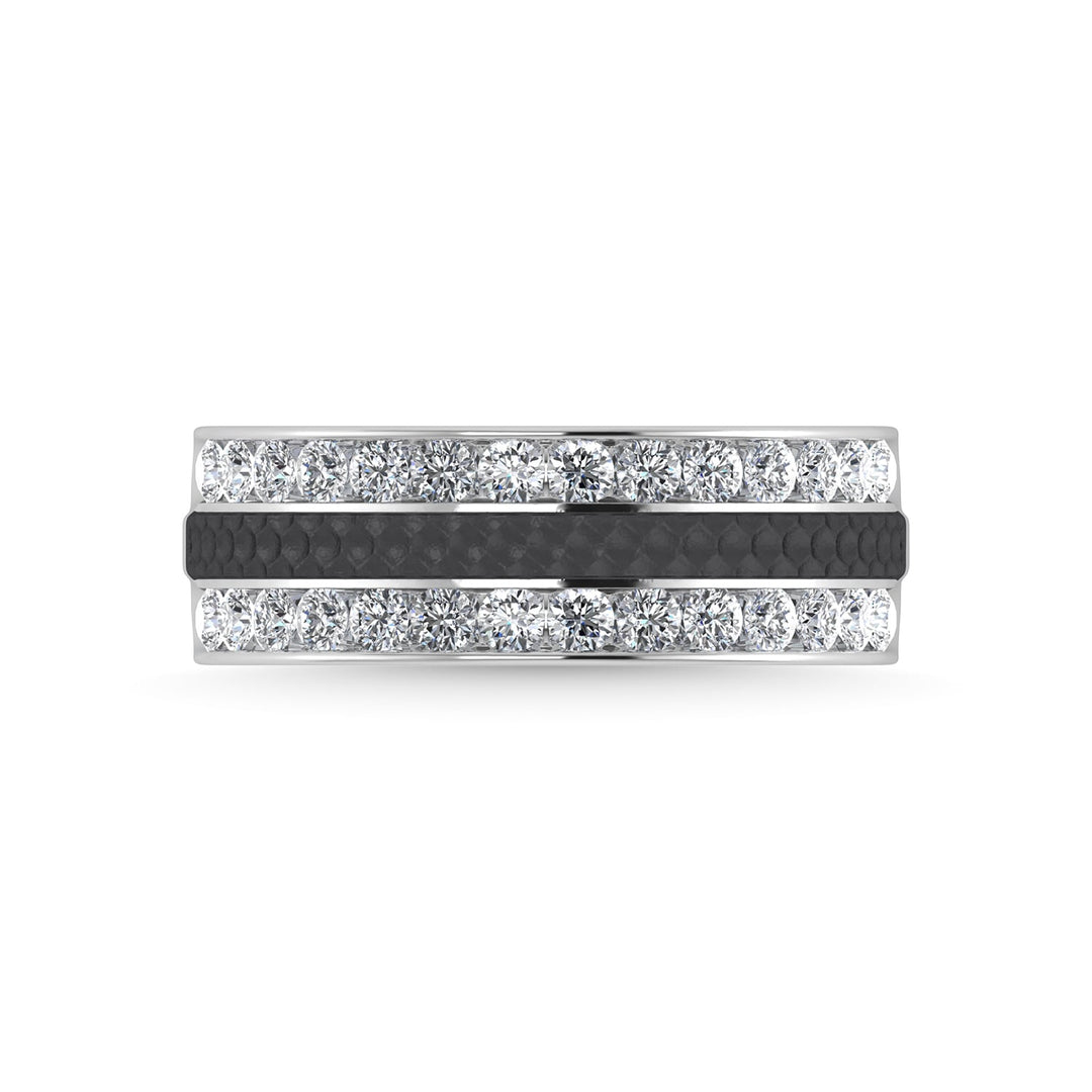 14K White Gold Diamond 1 Ct.Tw. With Black Rhodium Facet Mens Machine Band