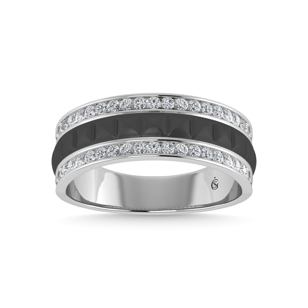 14K White Gold Diamond 1/2 Ct.Tw. With Black Rhodium Facet Mens Machine Band
