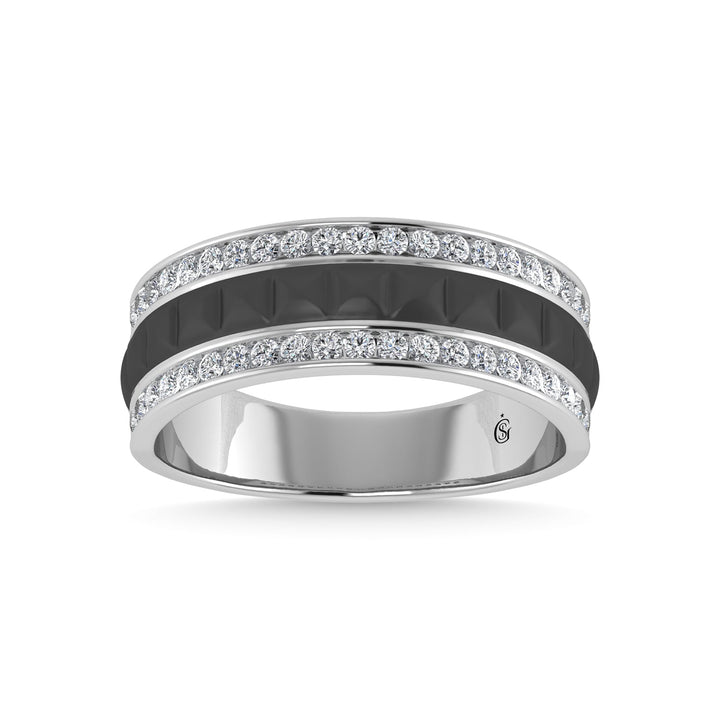14K White Gold Diamond 1/2 Ct.Tw. With Black Rhodium Facet Mens Machine Band