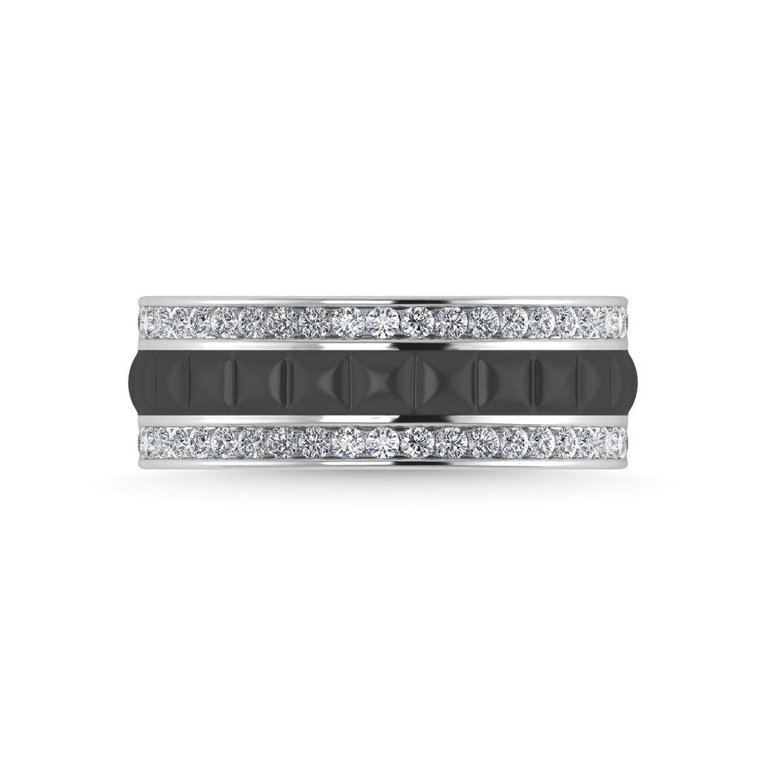 14K White Gold Diamond 1/2 Ct.Tw. With Black Rhodium Facet Mens Machine Band