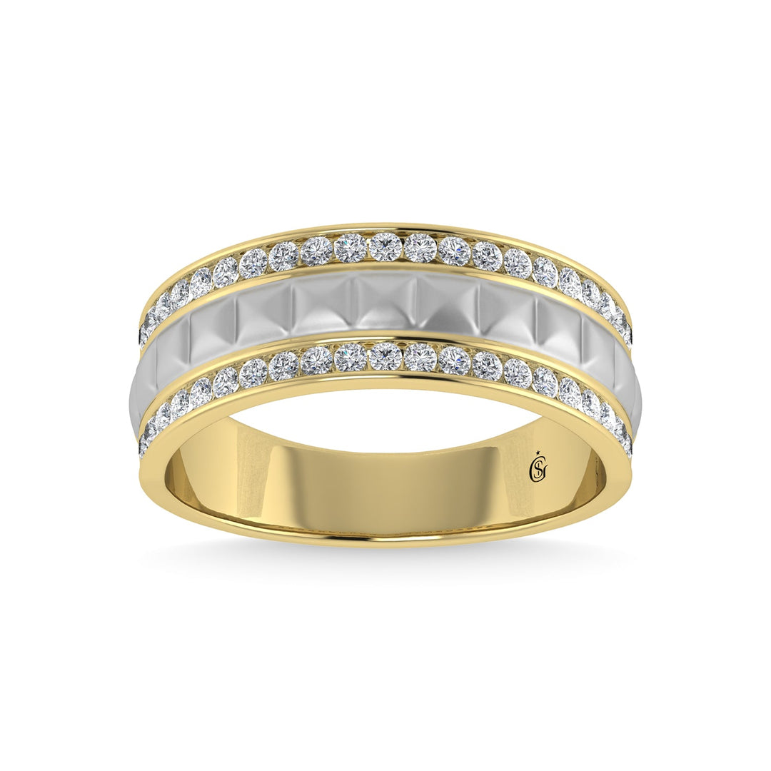14K Yellow Gold Diamond 1/2 Ct.Tw. With White Rhodium Mens Machine Band