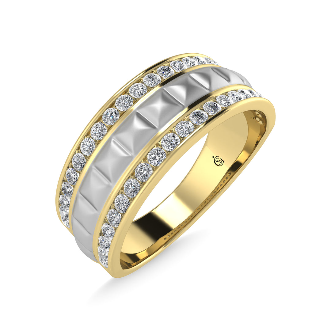14K Yellow Gold Diamond 1/2 Ct.Tw. With White Rhodium Mens Machine Band