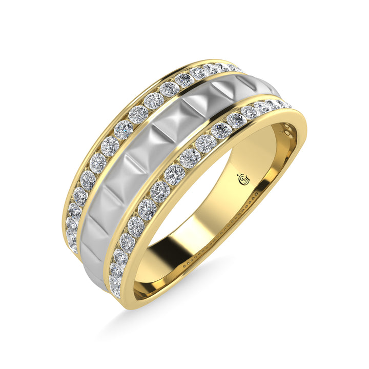 14K Yellow Gold Diamond 1/2 Ct.Tw. With White Rhodium Mens Machine Band
