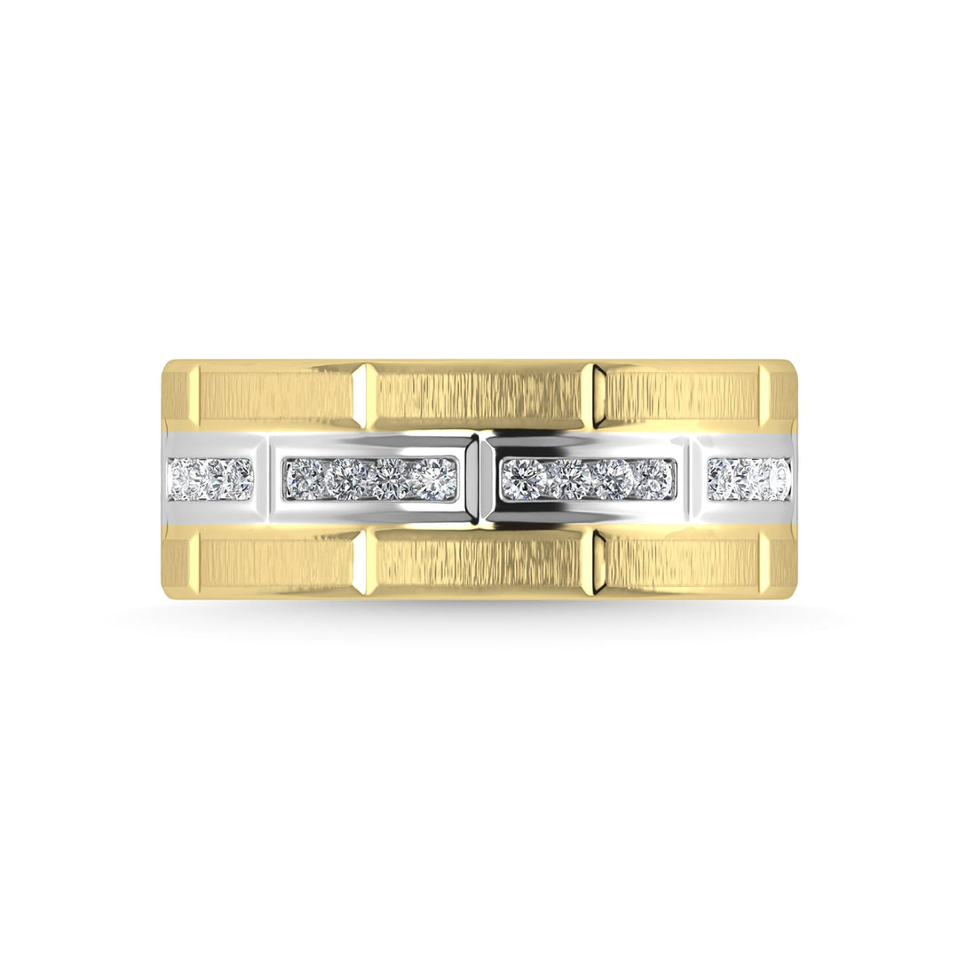 14K Yellow Gold Diamond 1/4 Ct.Tw. With White Rhodium Facet Mens Machine Band