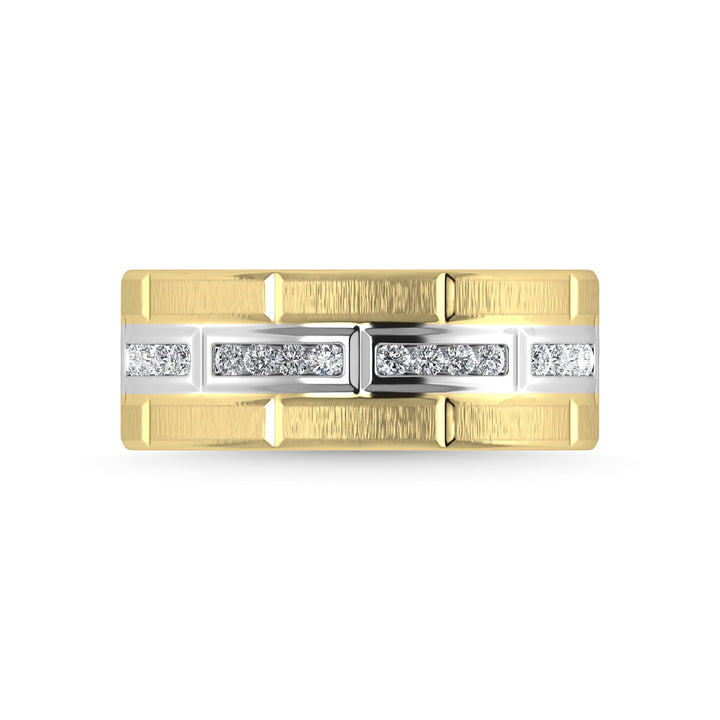 14K Yellow Gold Diamond 1/4 Ct.Tw. With White Rhodium Facet Mens Machine Band