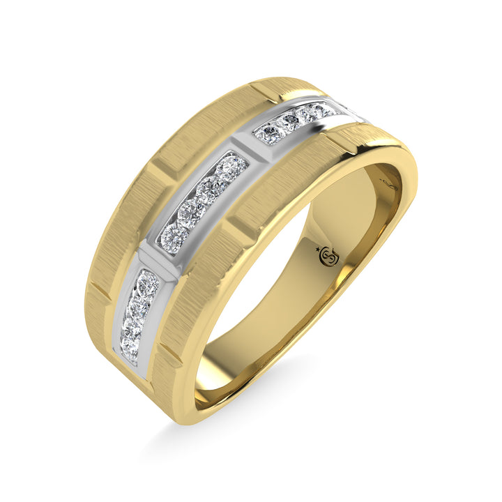 14K Yellow Gold Diamond 1/4 Ct.Tw. With White Rhodium Facet Mens Machine Band
