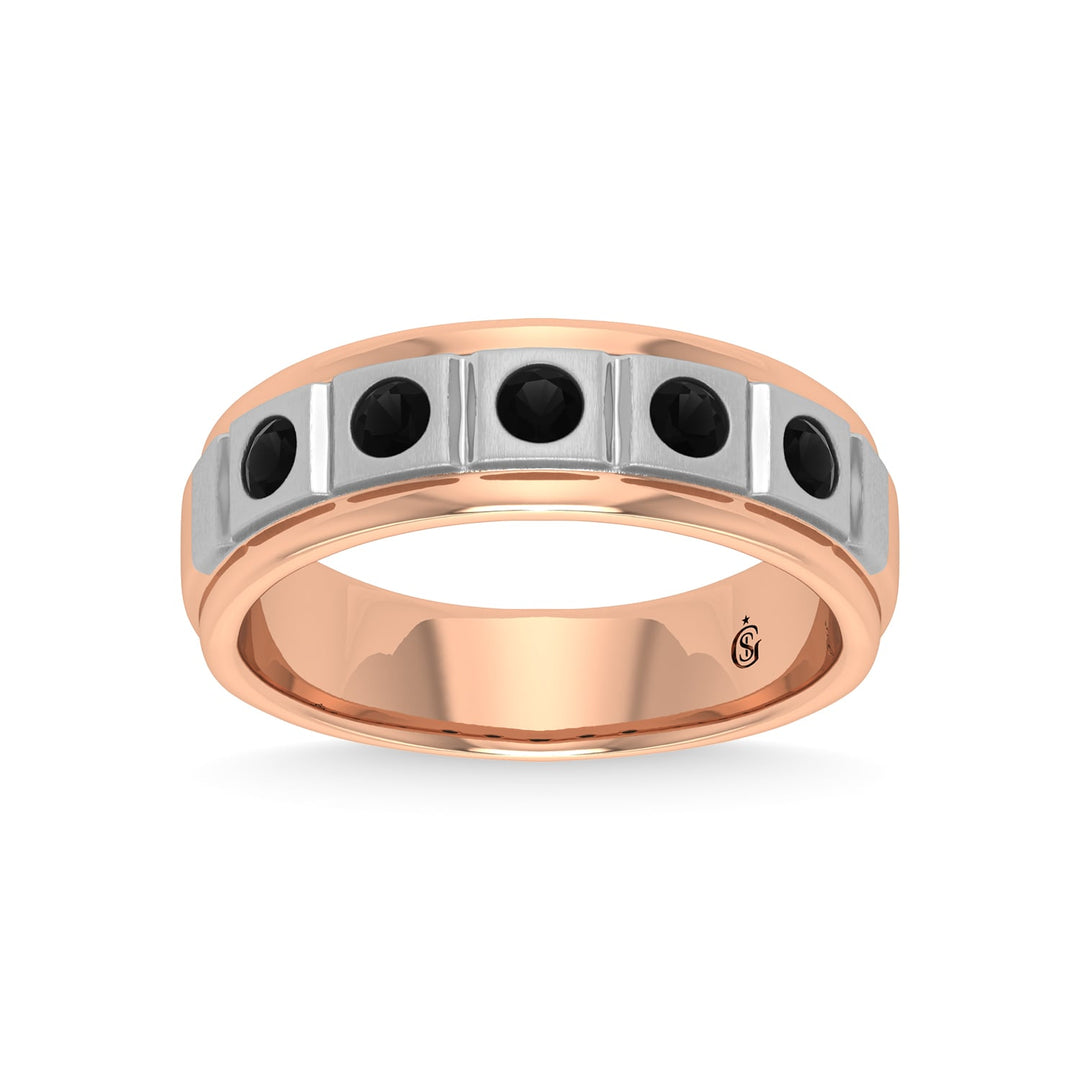 14K Rose Gold Diamond 1/2 Ct.Tw. With White Rhodium Facet Mens Machine Band