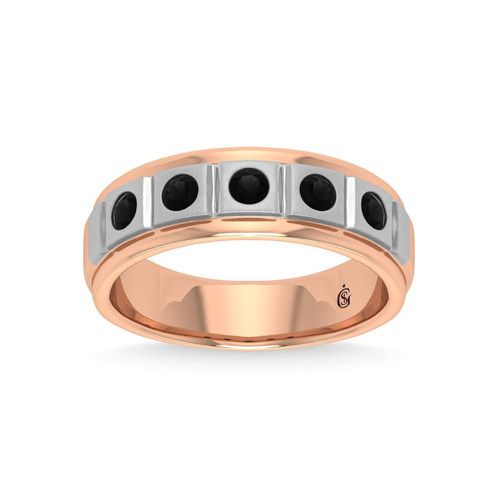 14K Rose Gold Diamond 1/2 Ct.Tw. With White Rhodium Facet Mens Machine Band