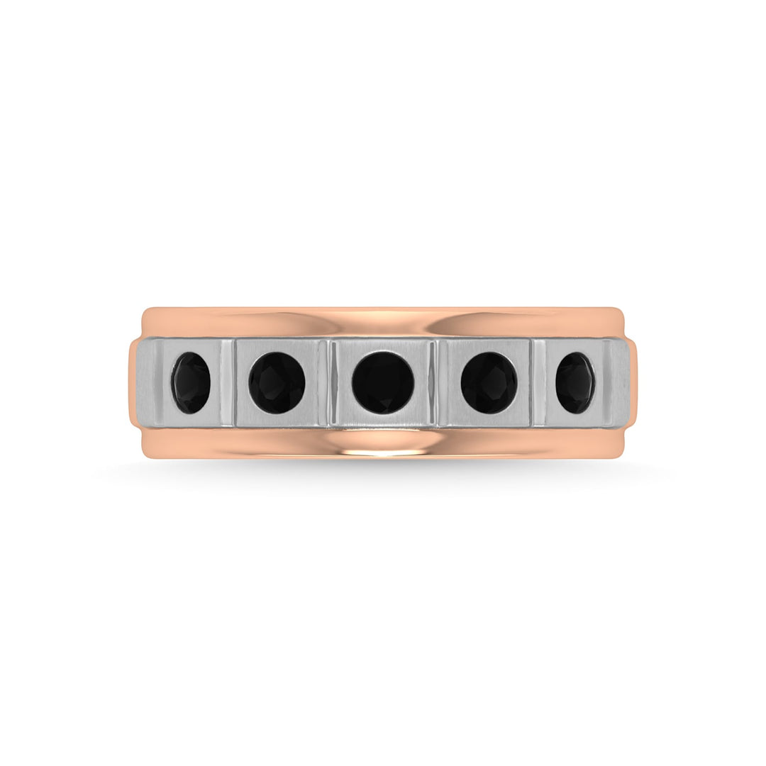 14K Rose Gold Diamond 1/2 Ct.Tw. With White Rhodium Facet Mens Machine Band