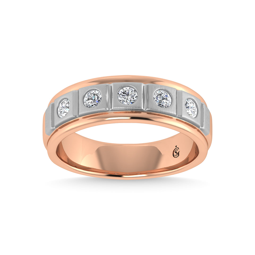 14K Rose Gold Diamond 1/2 Ct.Tw. With White Rhodium Facet Mens Machine Band