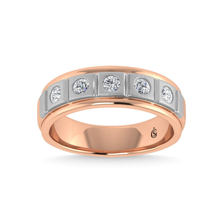 14K Rose Gold Diamond 1/2 Ct.Tw. With White Rhodium Facet Mens Machine Band