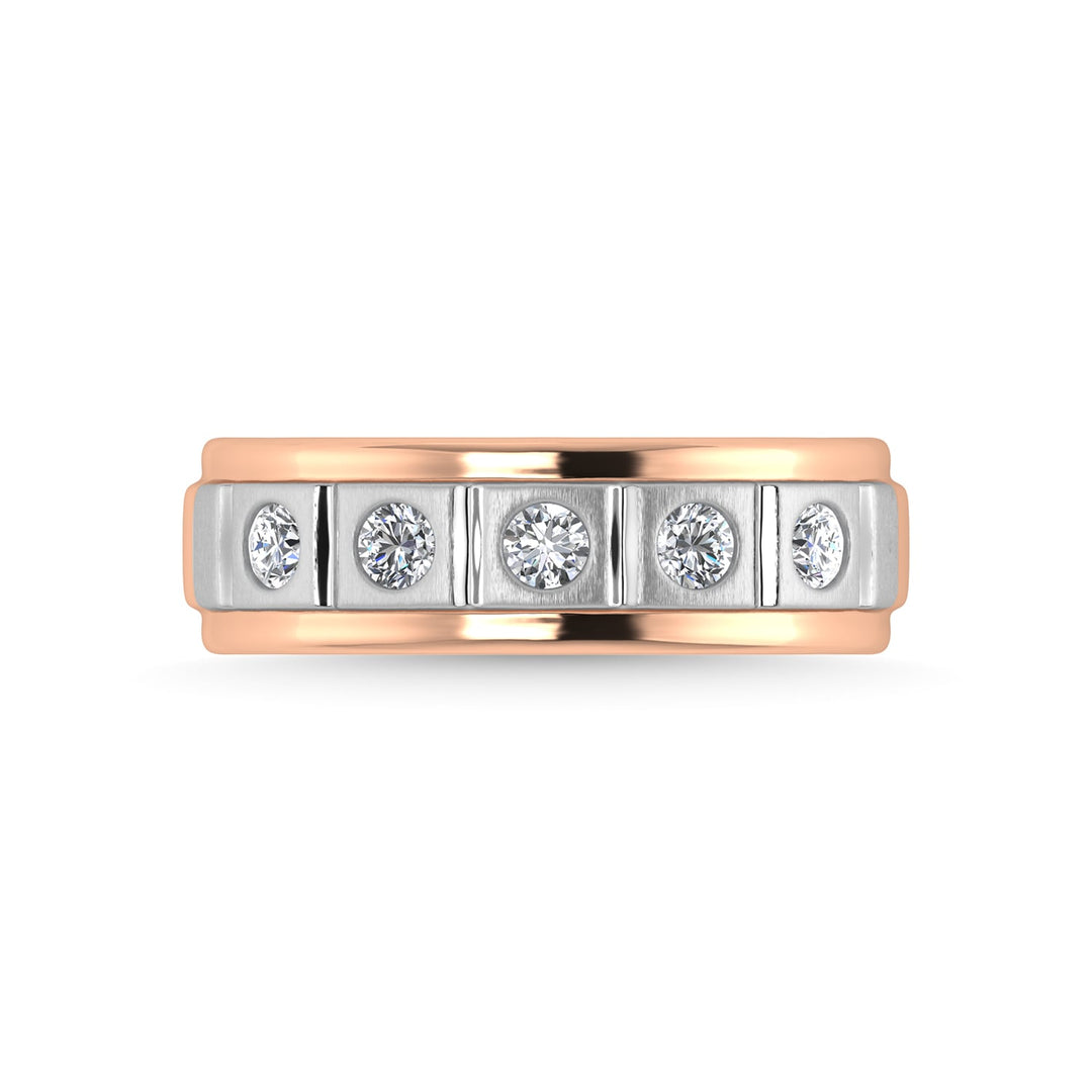 14K Rose Gold Diamond 1/2 Ct.Tw. With White Rhodium Facet Mens Machine Band
