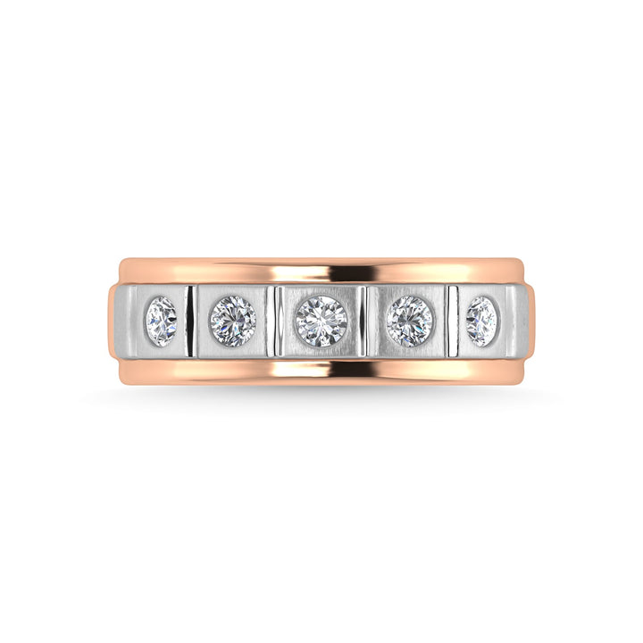 14K Rose Gold Diamond 1/2 Ct.Tw. With White Rhodium Facet Mens Machine Band