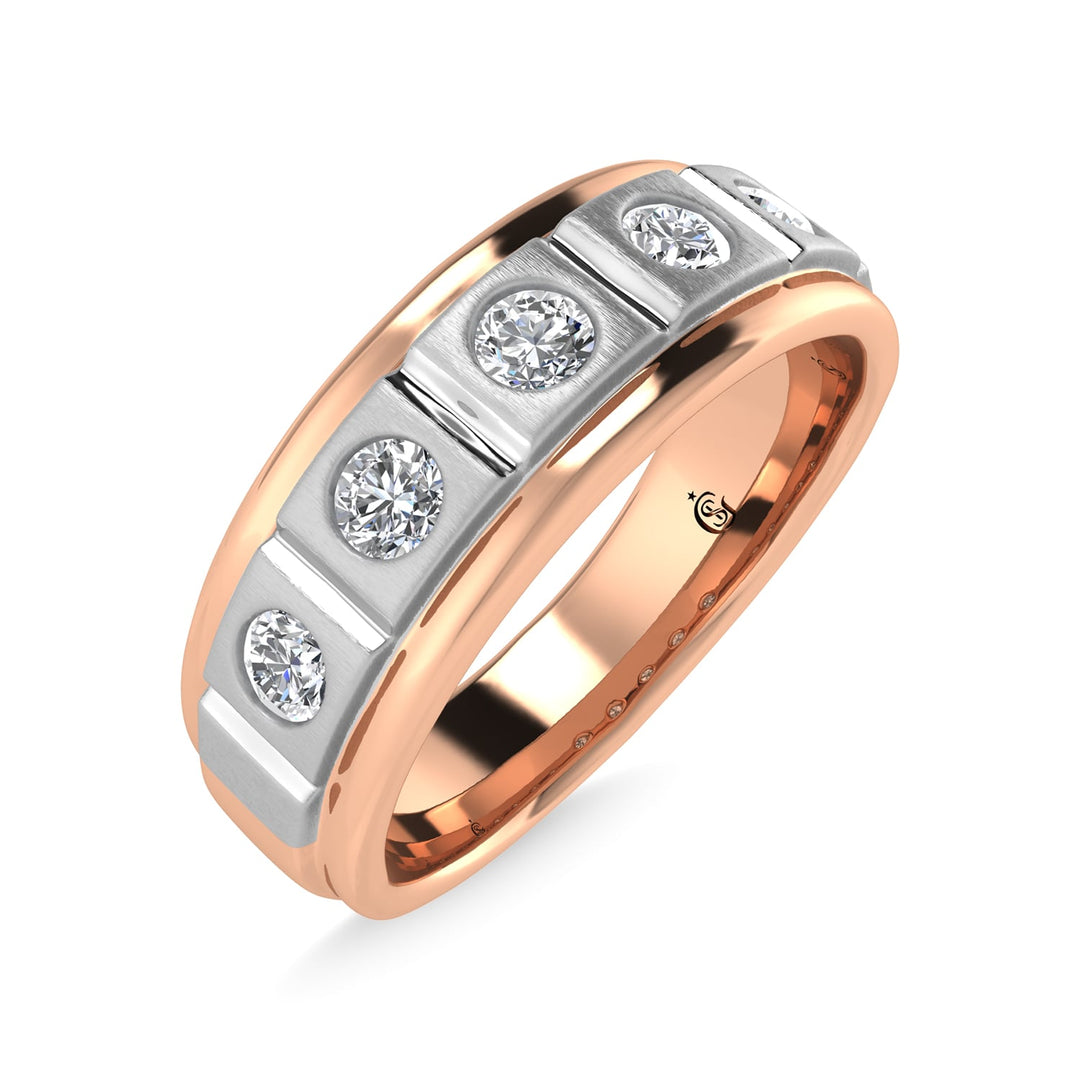 14K Rose Gold Diamond 1/2 Ct.Tw. With White Rhodium Facet Mens Machine Band