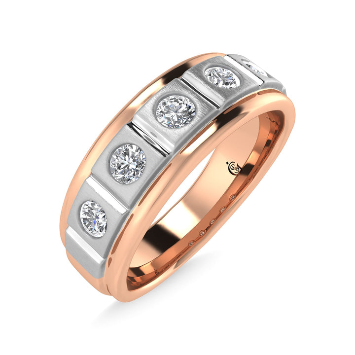 14K Rose Gold Diamond 1/2 Ct.Tw. With White Rhodium Facet Mens Machine Band