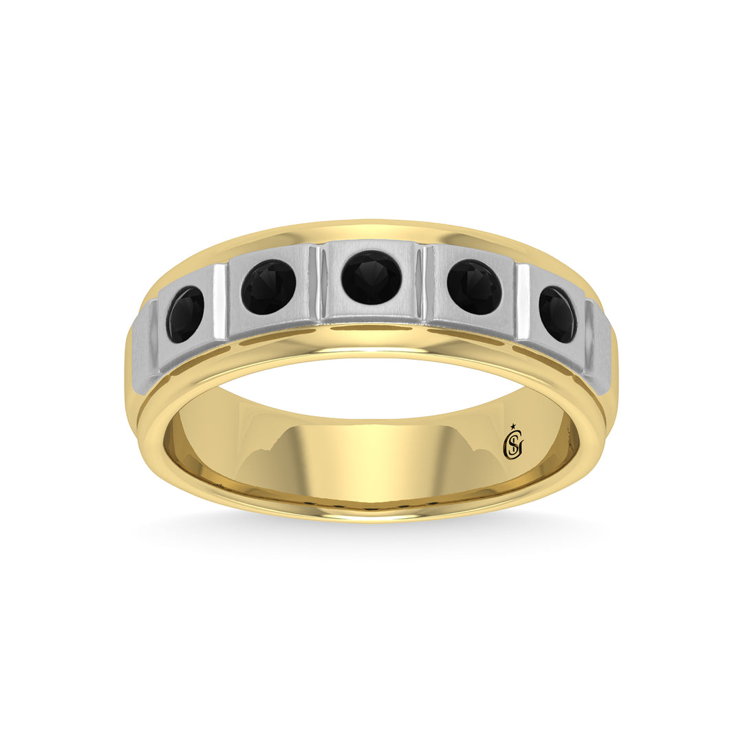 14K Yellow Gold Diamond 1/2 Ct.Tw. With White Rhodium Facet Mens Machine Band