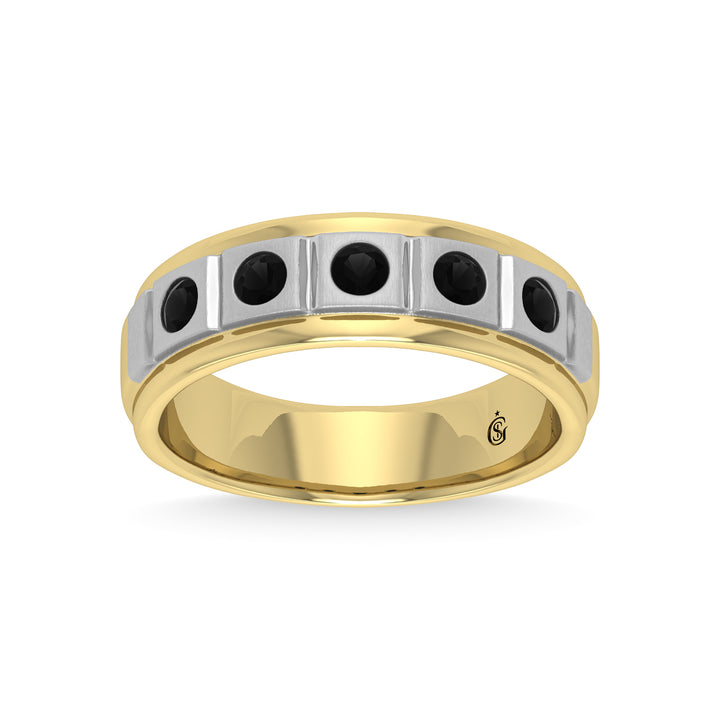 14K Yellow Gold Diamond 1/2 Ct.Tw. With White Rhodium Facet Mens Machine Band