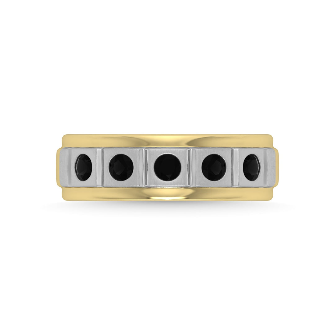 14K Yellow Gold Diamond 1/2 Ct.Tw. With White Rhodium Facet Mens Machine Band