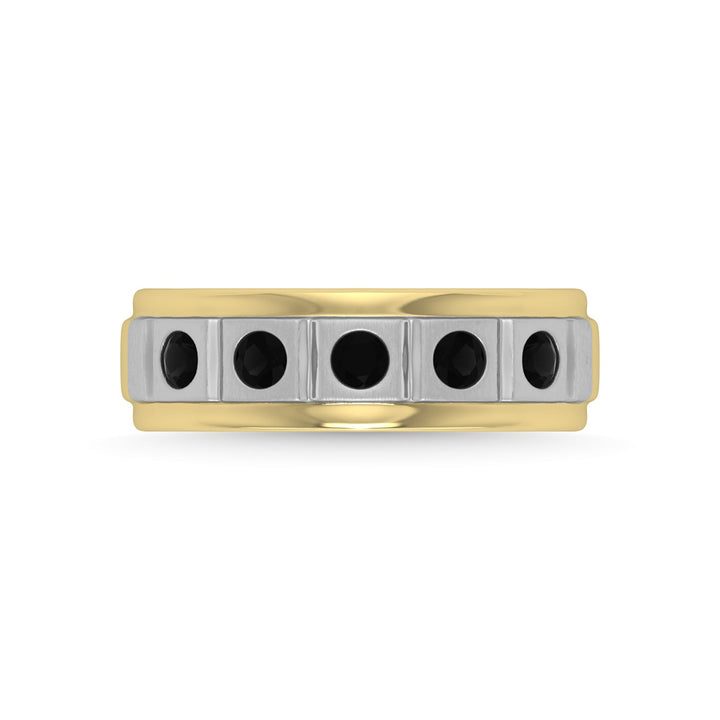 14K Yellow Gold Diamond 1/2 Ct.Tw. With White Rhodium Facet Mens Machine Band