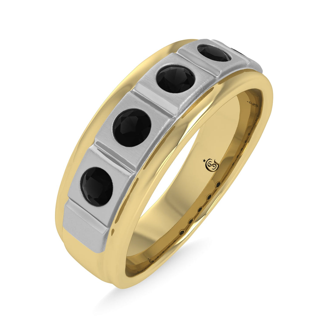 14K Yellow Gold Diamond 1/2 Ct.Tw. With White Rhodium Facet Mens Machine Band